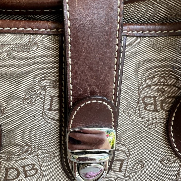 Y2K Dooney & Bourke DB Logo Double Handle Tote Brown Fabric Leather Accents - Picture 16 of 16